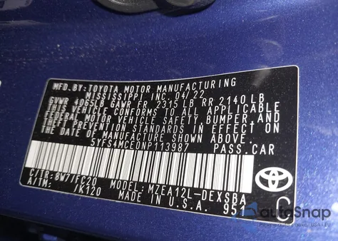 2022 Toyota Corolla Se from USA, damaged, VIN 5YFS4MCE0NP113987